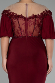 Burgundy Short Sleeve Embroidered Slit Long Plus Size Evening Gown ABU4100
