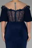 Navy Blue Short Sleeve Embroidered Slit Long Plus Size Evening Gown ABU4100