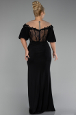 Black Short Sleeve Embroidered Slit Long Plus Size Evening Gown ABU4100