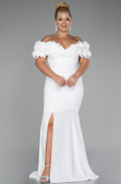 White Boat Neck Slit Long Plus Size Evening Dress ABU4081