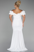 White Boat Neck Slit Long Plus Size Evening Dress ABU4081