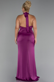 Plum Halter Neckline Slit Satin Plus Size Evening Dress ABU4110