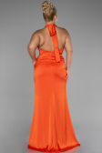 Orange Halter Neckline Slit Satin Plus Size Evening Dress ABU4110