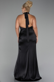 Black Halter Neckline Slit Satin Plus Size Evening Dress ABU4110