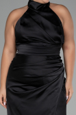Black Halter Neckline Slit Satin Plus Size Evening Dress ABU4110
