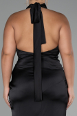 Black Halter Neckline Slit Satin Plus Size Evening Dress ABU4110
