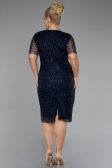Navy Blue Short Sleeve Stone Midi Plus Size Evening Dress ABK2116