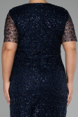 Navy Blue Short Sleeve Stone Midi Plus Size Evening Dress ABK2116