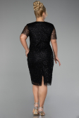 Black Short Sleeve Stone Midi Plus Size Evening Dress ABK2116