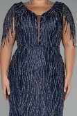 Navy Blue Short Sleeve Stony Long Plus Size Special Design Evening Dress ABU4146