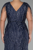 Navy Blue Short Sleeve Stony Long Plus Size Special Design Evening Dress ABU4146
