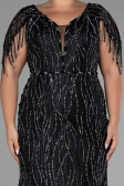 Black Short Sleeve Stony Long Plus Size Special Design Evening Dress ABU4146