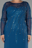 Oil Green Stoned Long Sleeve Plus Size Evening Gown ABU3928