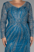 Oil Green Long Sleeve Stone Guipure Plus Size Evening Gown ABU4052
