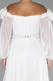 White Boat Neck Long Sleeve Plus Size Chiffon Prom Gown ABU4131