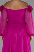 Fuchsia Boat Neck Long Sleeve Plus Size Chiffon Prom Gown ABU4131