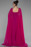 Fuchsia Strapless Shawl Sleeve Long Chiffon Evening Dress ABU4158