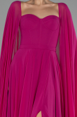 Fuchsia Strapless Shawl Sleeve Long Chiffon Evening Dress ABU4158
