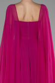 Fuchsia Strapless Shawl Sleeve Long Chiffon Evening Dress ABU4158