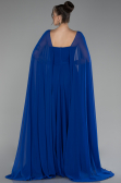 Sax Blue Strapless Shawl Sleeve Long Chiffon Evening Dress ABU4158