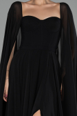 Black Strapless Shawl Sleeve Long Chiffon Evening Dress ABU4158