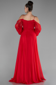 Kırmızı Shoulder Decollete Long Sleeve Chiffon Prom Dress ABU4165