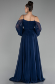 Lacivert Shoulder Decollete Long Sleeve Chiffon Prom Dress ABU4165