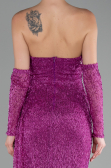 Fuchsia Strapless Stony Long Slit Prom Gown ABU4163