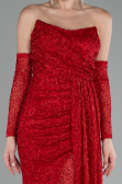 Red Strapless Stony Long Slit Prom Gown ABU4163