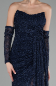Navy Blue Strapless Stony Long Slit Prom Gown ABU4163