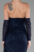 Navy Blue Strapless Stony Long Slit Prom Gown ABU4163