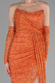 Orange Strapless Stony Long Slit Prom Gown ABU4163