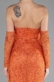 Orange Strapless Stony Long Slit Prom Gown ABU4163