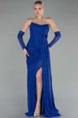 Sax Blue Strapless Stony Long Slit Prom Gown ABU4163