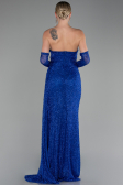 Sax Blue Strapless Stony Long Slit Prom Gown ABU4163