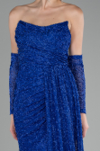 Sax Blue Strapless Stony Long Slit Prom Gown ABU4163