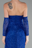 Sax Blue Strapless Stony Long Slit Prom Gown ABU4163