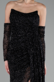 Black Strapless Stony Long Slit Prom Gown ABU4163