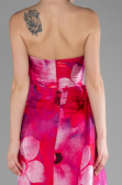 Fuchsia Strapless Slit Long Printed Satin Prom Dress ABU4169