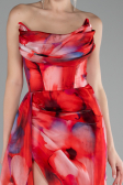 Red Strapless Slit Long Printed Satin Prom Dress ABU4169