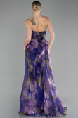 Purple Strapless Slit Long Printed Satin Prom Dress ABU4169