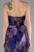 Purple Strapless Slit Long Printed Satin Prom Dress ABU4169