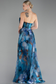 Oil Green Strapless Slit Long Printed Satin Prom Dress ABU4169