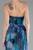 Oil Green Strapless Slit Long Printed Satin Prom Dress ABU4169