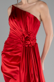 Red Strapless Slit Long Satin Evening Dress ABU4174