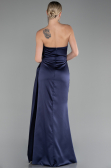 Navy Blue Strapless Slit Long Satin Evening Dress ABU4174