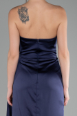 Navy Blue Strapless Slit Long Satin Evening Dress ABU4174