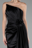 Black Strapless Slit Long Satin Evening Dress ABU4174