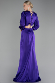 Purple Long Sleeve Cut Out Satin Evening Dress ABU4177