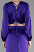 Purple Long Sleeve Cut Out Satin Evening Dress ABU4177